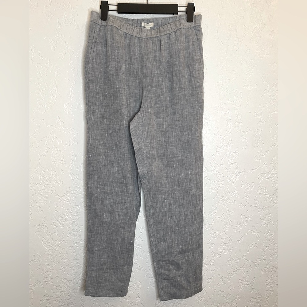 Eileen Fisher Yarn-Dyed Chambray Organic Linen Tapered Pants Size XXS